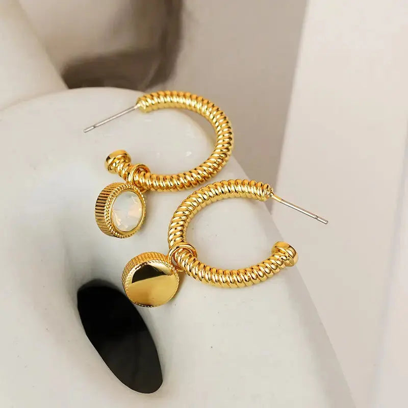Lovcia Cat's Eye Stone Gold-Plated Rope Earrings for Women-Earrings-Gold-One Size-Gold
