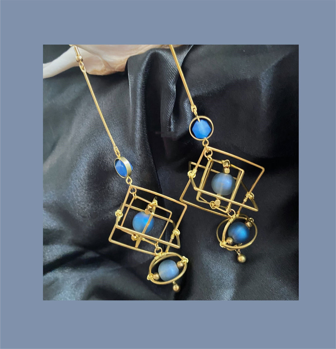 Lovcia Celestial Blue Unique Cosmic Sphere Brass Earrings for Women-Earrings-Ear clip-Ear clip
