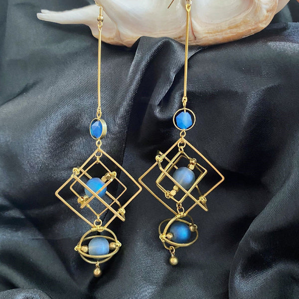 Lovcia Celestial Blue Unique Cosmic Sphere Brass Earrings for Women-Earrings-Ear hook-Ear hook