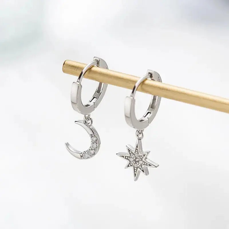 Lovcia Celestial Charm Star Moon Earrings - Illuminate Your Style with Magic-Earrings-Silver-Silver