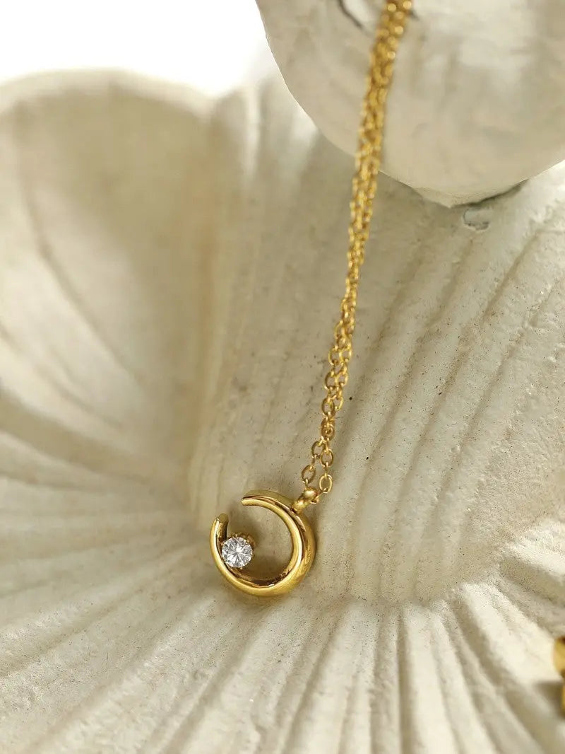 Lovcia Celestial Grace 18K Gold Plated Titanium Steel Non-Fading Necklace for Women-Necklaces-Moon Necklace-Moon Necklace
