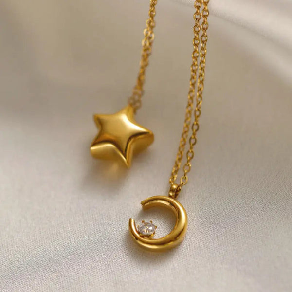 Lovcia Celestial Grace 18K Gold Plated Titanium Steel Non-Fading Necklace for Women-Necklaces-Star Necklace-Star Necklace