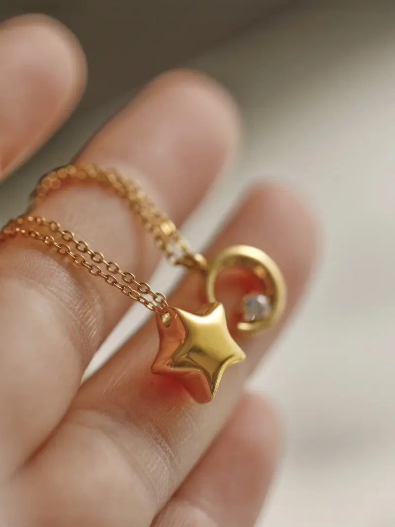 Lovcia Celestial Grace 18K Gold Plated Titanium Steel Non-Fading Necklace for Women-Necklaces-Star Necklace-Star Necklace