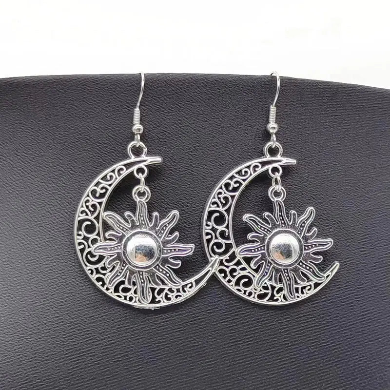 Lovcia Celestial Heart & Star Electroplated Earrings-Earrings-Antique Silver-Antique Silver