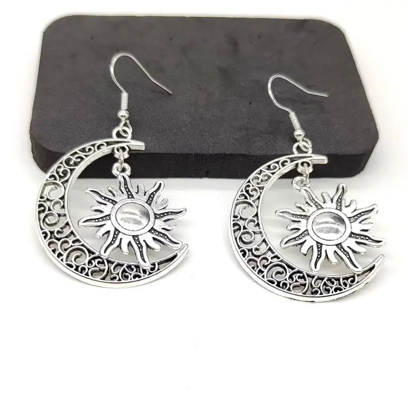 Lovcia Celestial Heart & Star Electroplated Earrings-Earrings-Antique Silver-Antique Silver