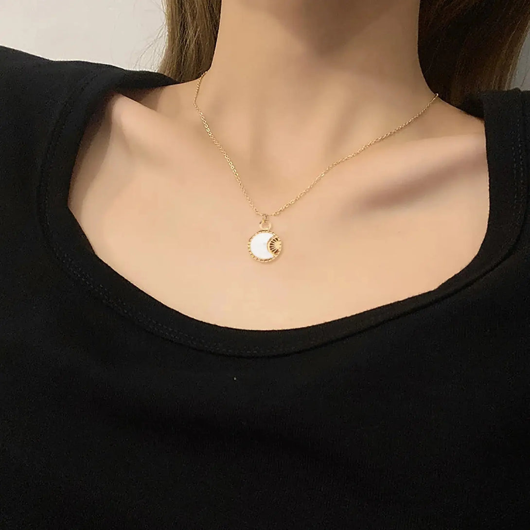 Lovcia Celestial Radiance Gilded Stainless Steel Moon Necklace-Necklaces-JDN21051-JDN21051