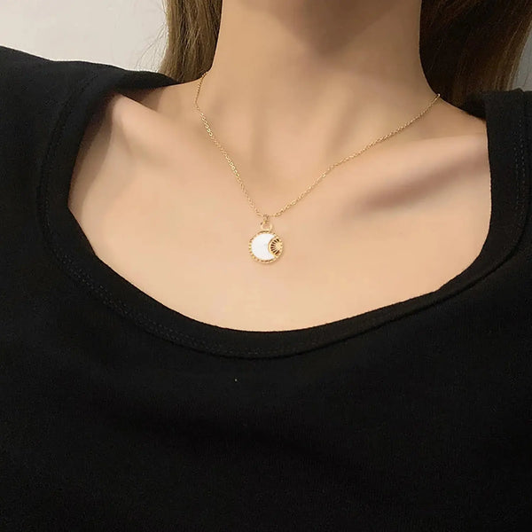 Lovcia Celestial Radiance Gilded Stainless Steel Moon Necklace-Necklaces-JDN21051-JDN21051