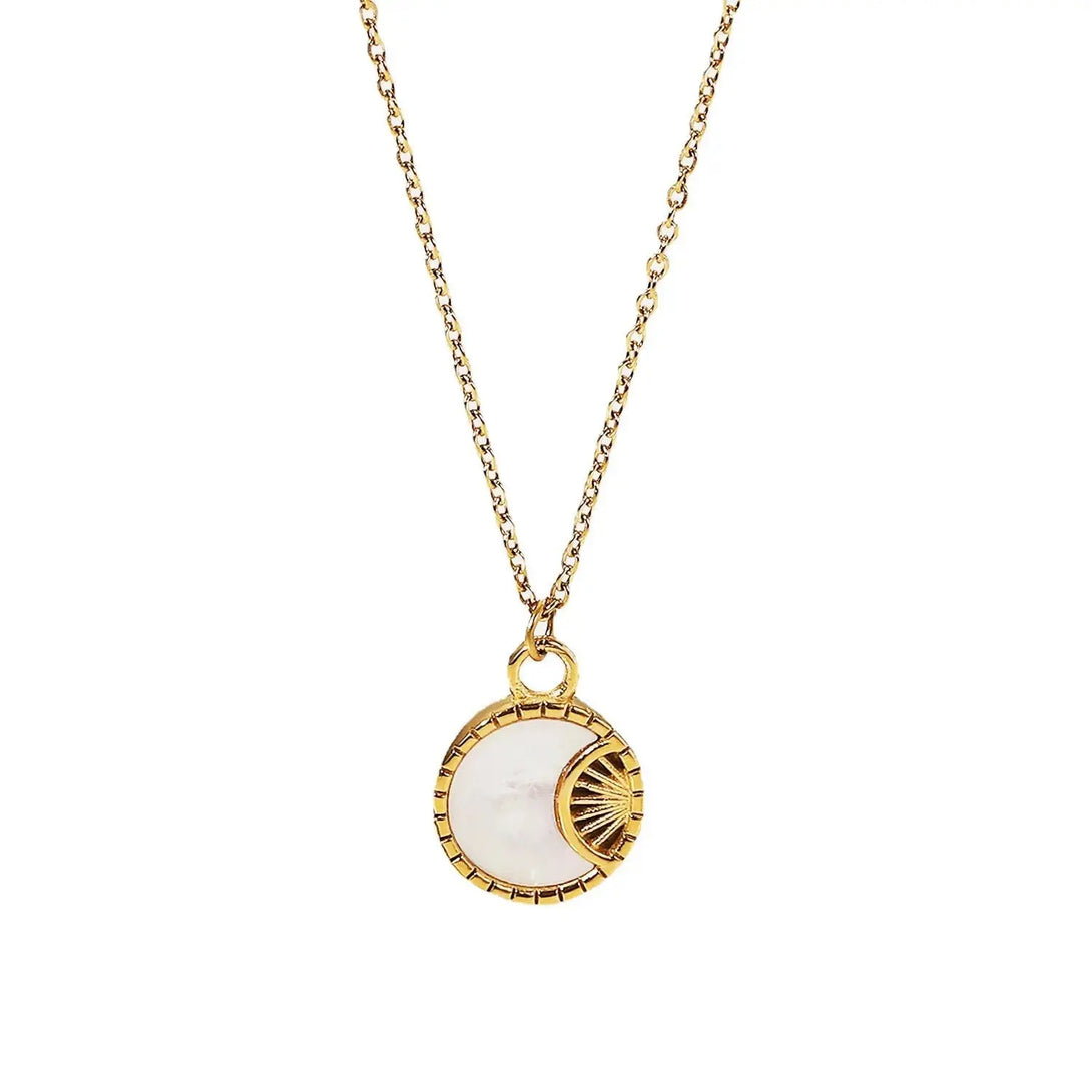 Lovcia Celestial Radiance Gilded Stainless Steel Moon Necklace-Necklaces-JDN21051-JDN21051