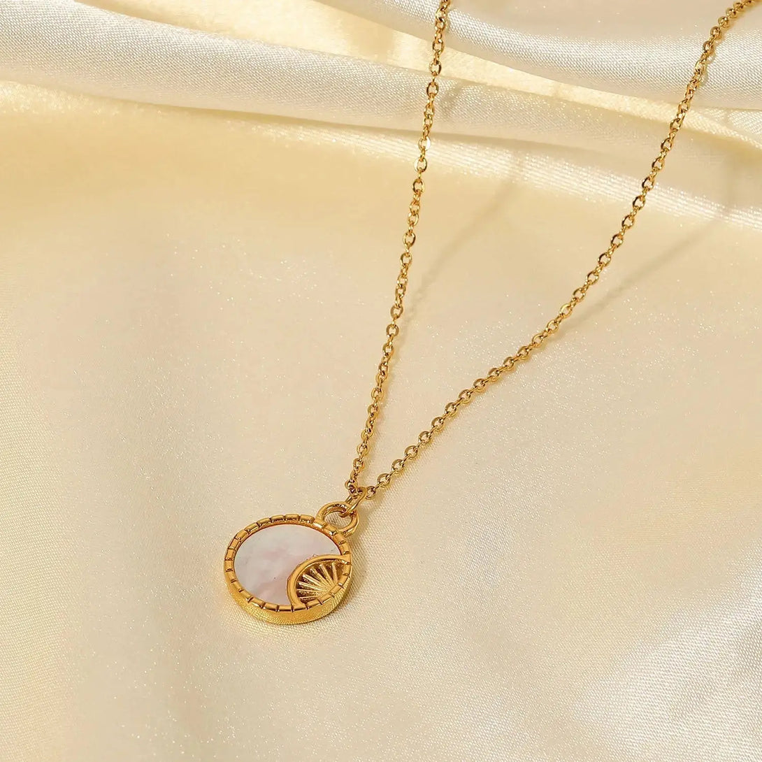 Lovcia Celestial Radiance Gilded Stainless Steel Moon Necklace-Necklaces-JDN21051-JDN21051