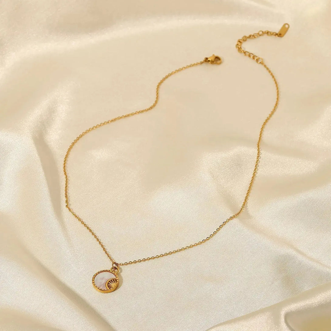 Lovcia Celestial Radiance Gilded Stainless Steel Moon Necklace-Necklaces-JDN21051-JDN21051