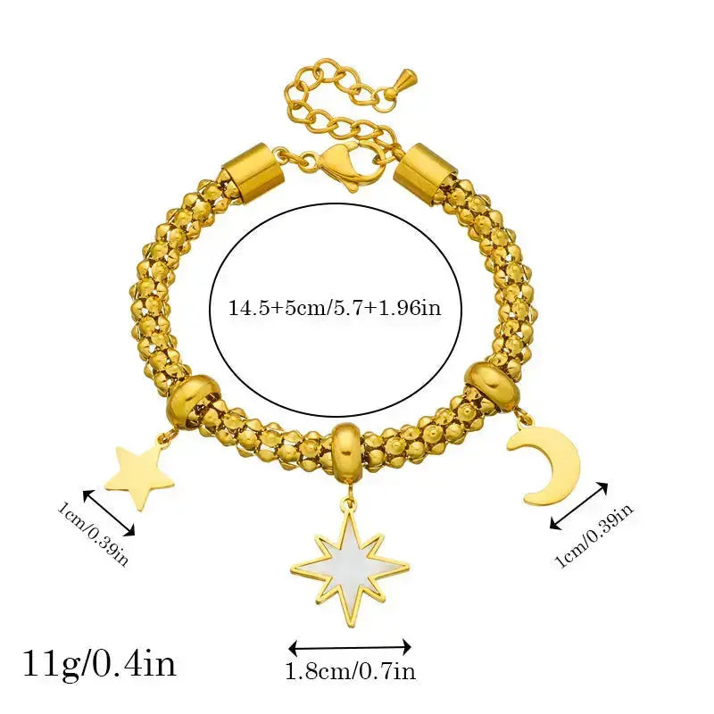 Lovcia Celestial Star and Moon Charm Gold Plated Stainless Steel Bracelet for Women-Bracelets-Gold-Gold
