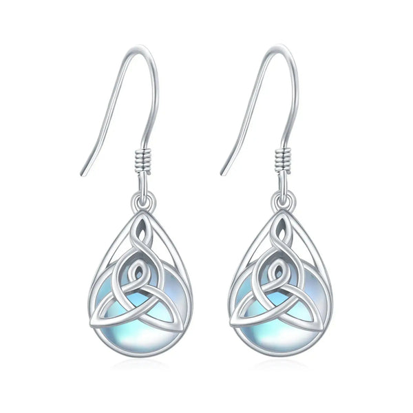 Lovcia Celtic Moonstone Earrings - 925 Sterling Silver Dangle Jewellery-Earrings-silver-silver