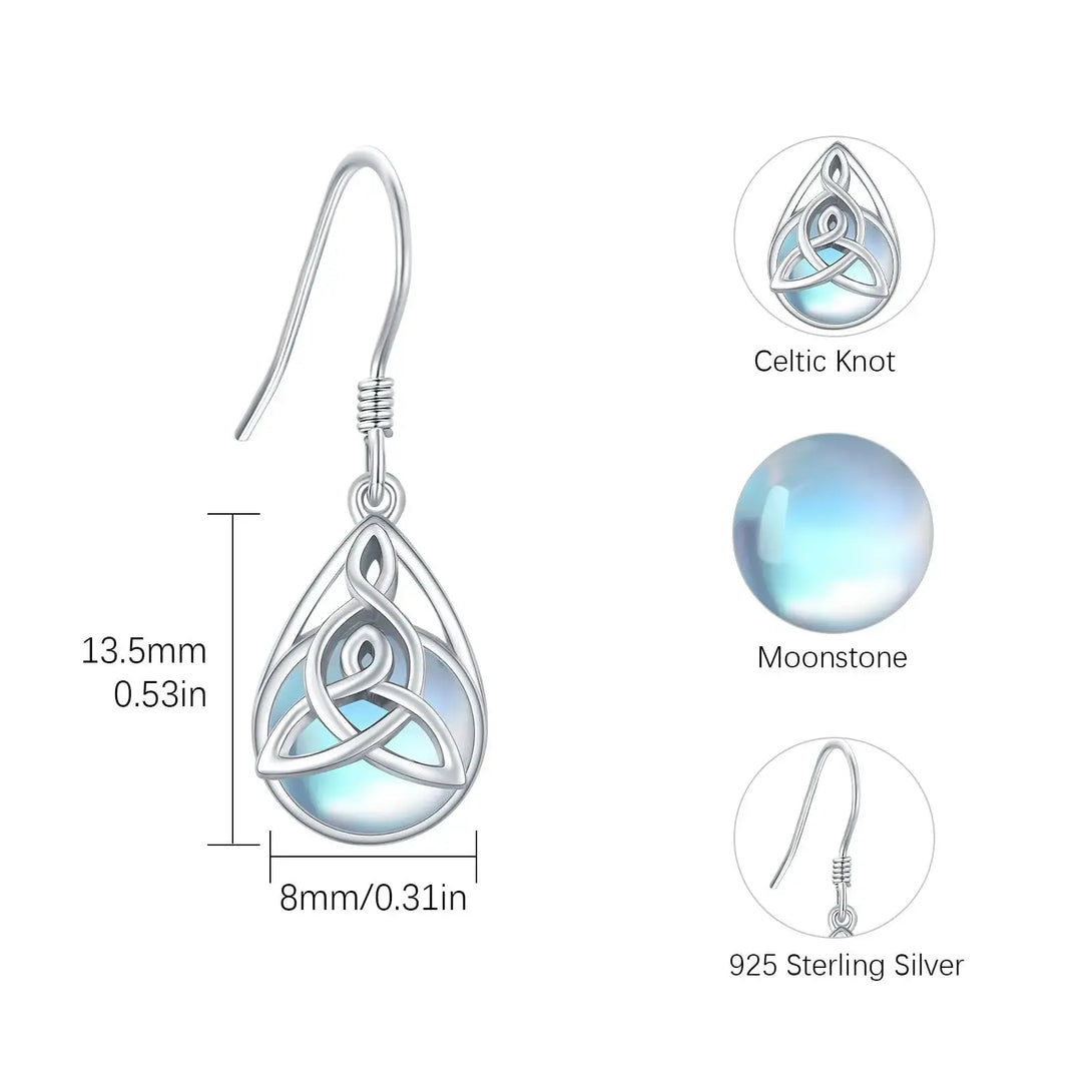 Lovcia Celtic Moonstone Earrings - 925 Sterling Silver Dangle Jewellery-Earrings-silver-silver