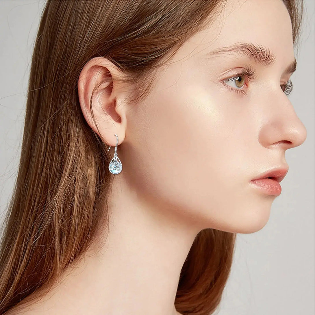 Lovcia Celtic Moonstone Earrings - 925 Sterling Silver Dangle Jewellery-Earrings-silver-silver