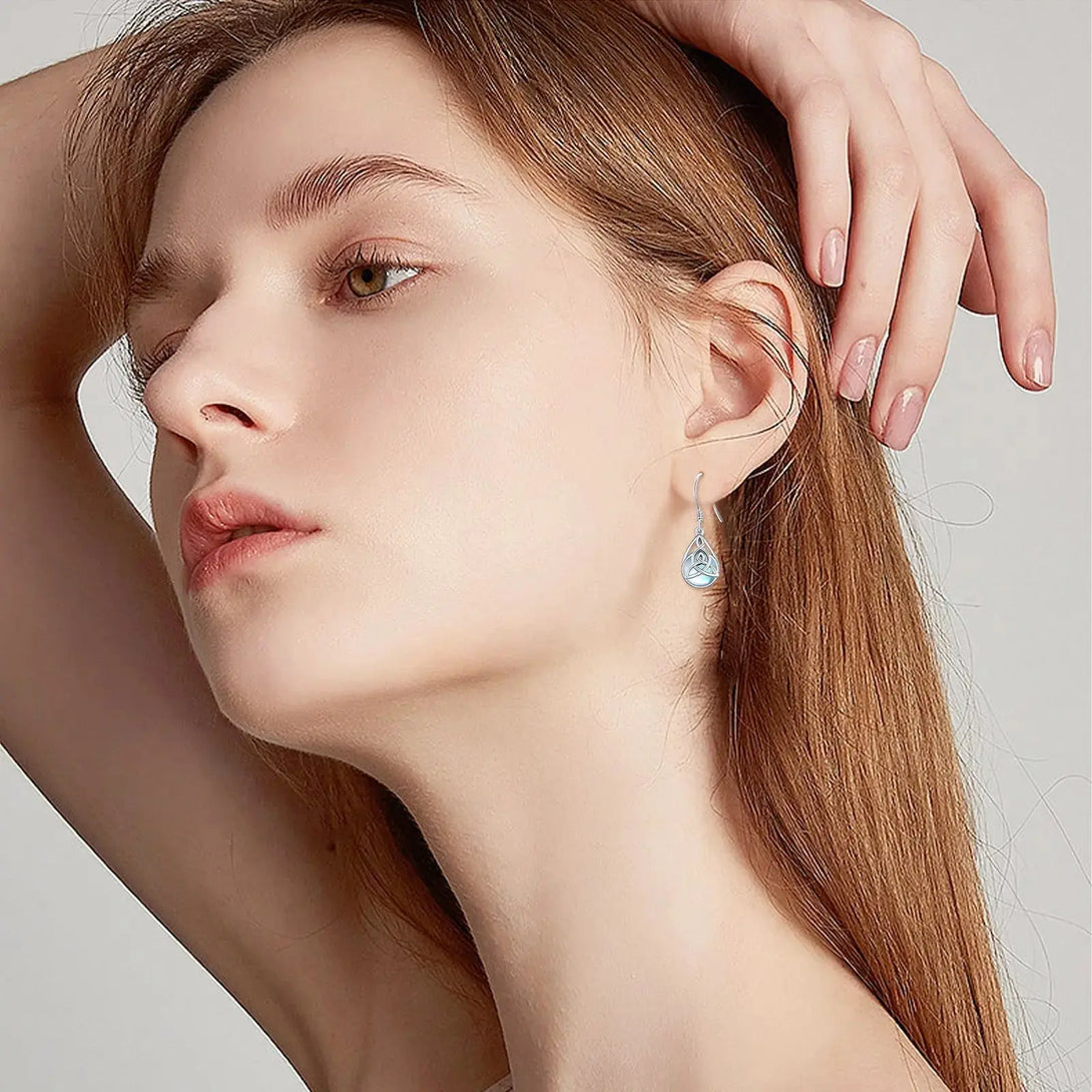 Lovcia Celtic Moonstone Earrings - 925 Sterling Silver Dangle Jewellery-Earrings-silver-silver