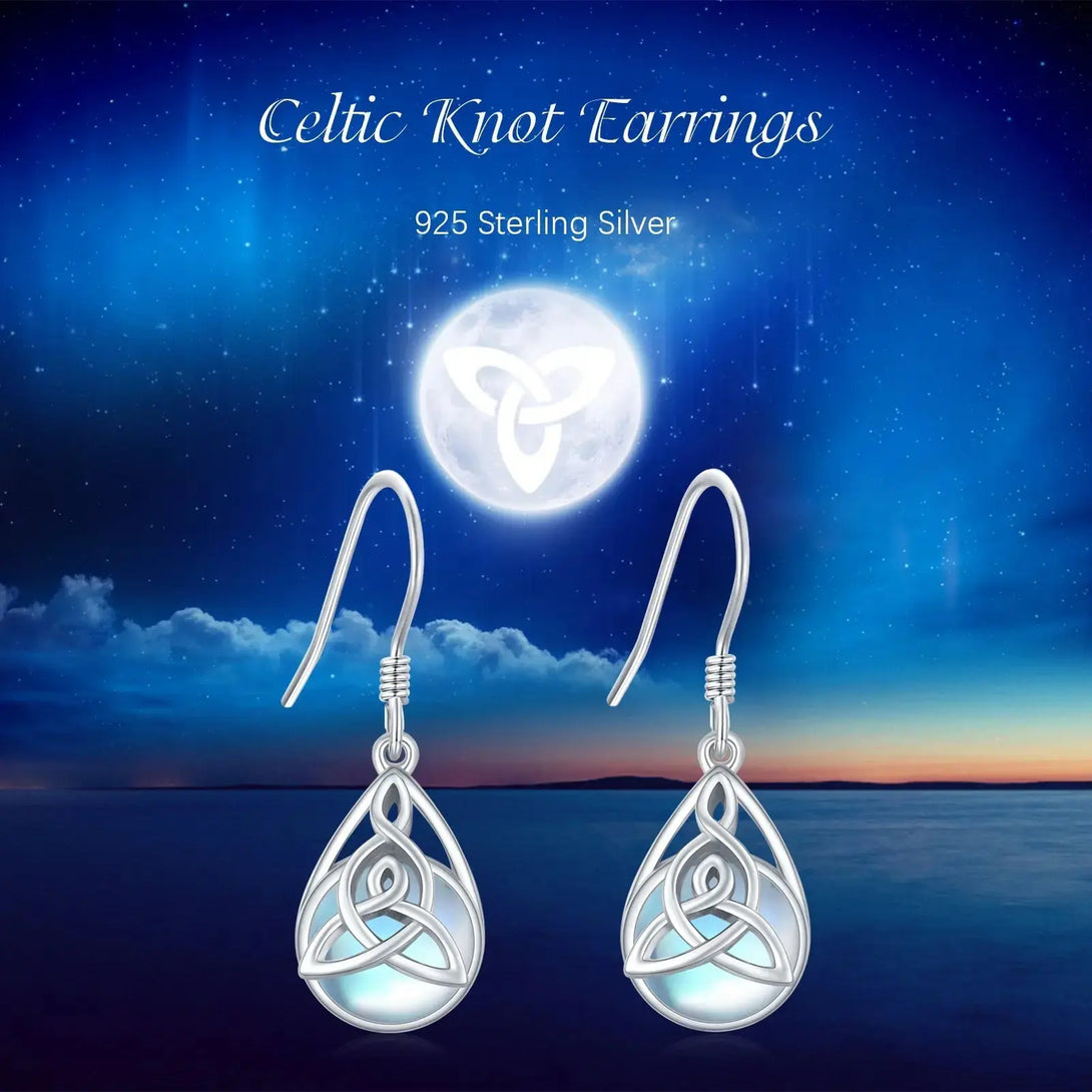 Lovcia Celtic Moonstone Earrings - 925 Sterling Silver Dangle Jewellery-Earrings-silver-silver