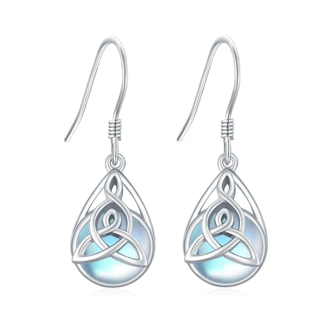 Lovcia Celtic Moonstone Earrings - 925 Sterling Silver Dangle Jewellery-Earrings-silver-silver
