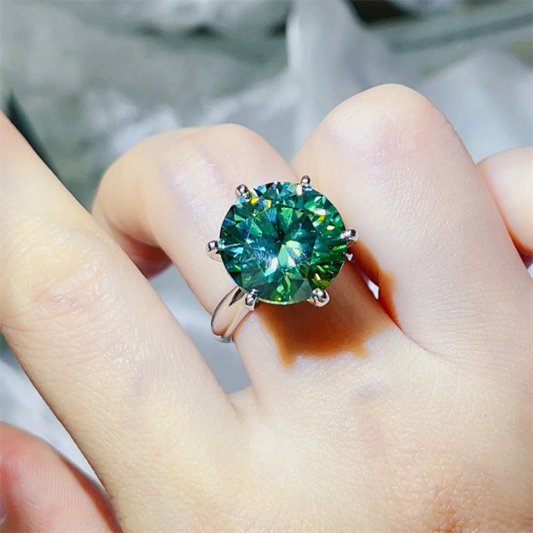 Lovcia Center Stone 10 Carat Moissanite 925 Sterling Silver Ring for Women - Green-5- - Buy latest trendy Rings for Women and Girls