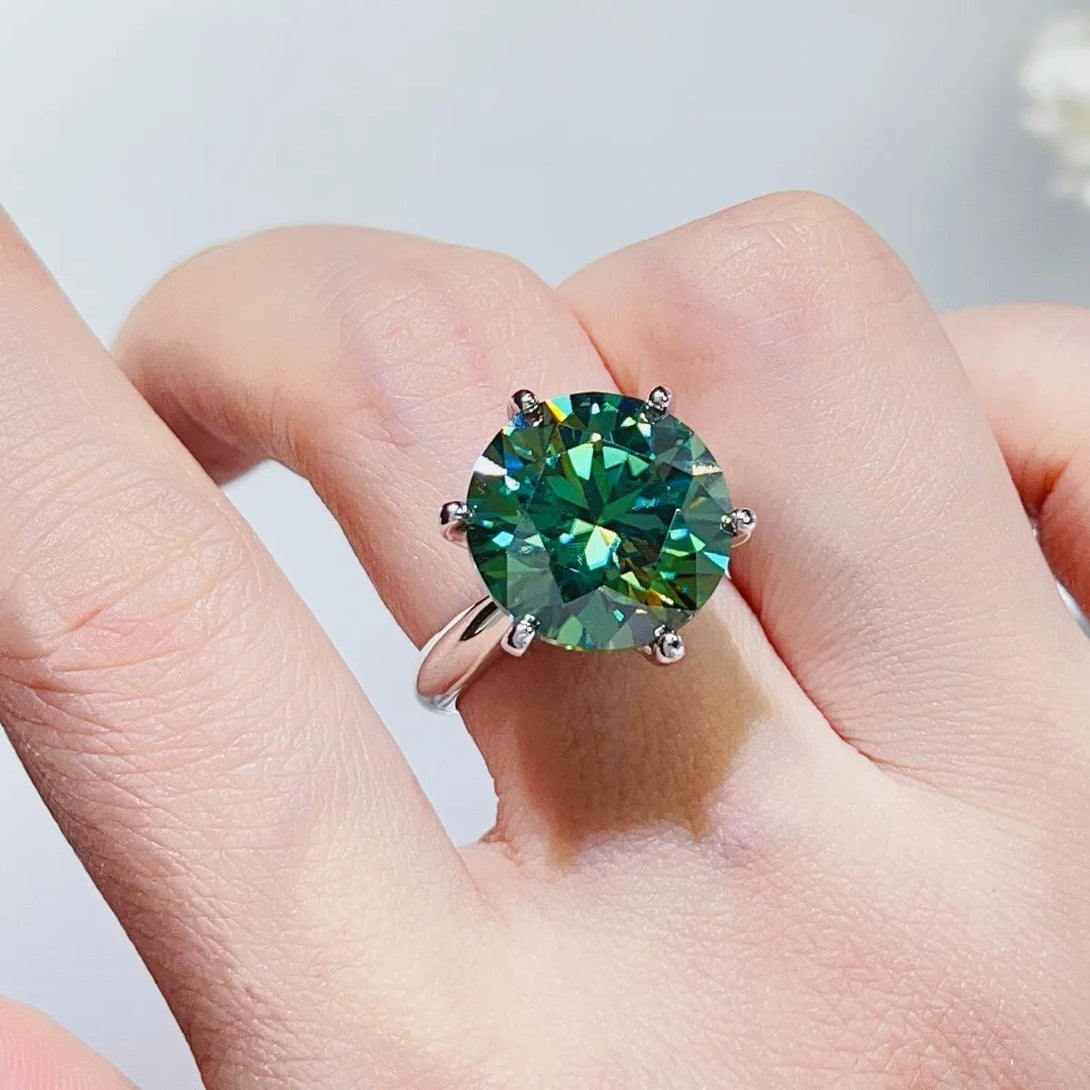 Lovcia Center Stone 10 Carat Moissanite 925 Sterling Silver Ring for Women - Green-5- - Buy latest trendy Rings for Women and Girls