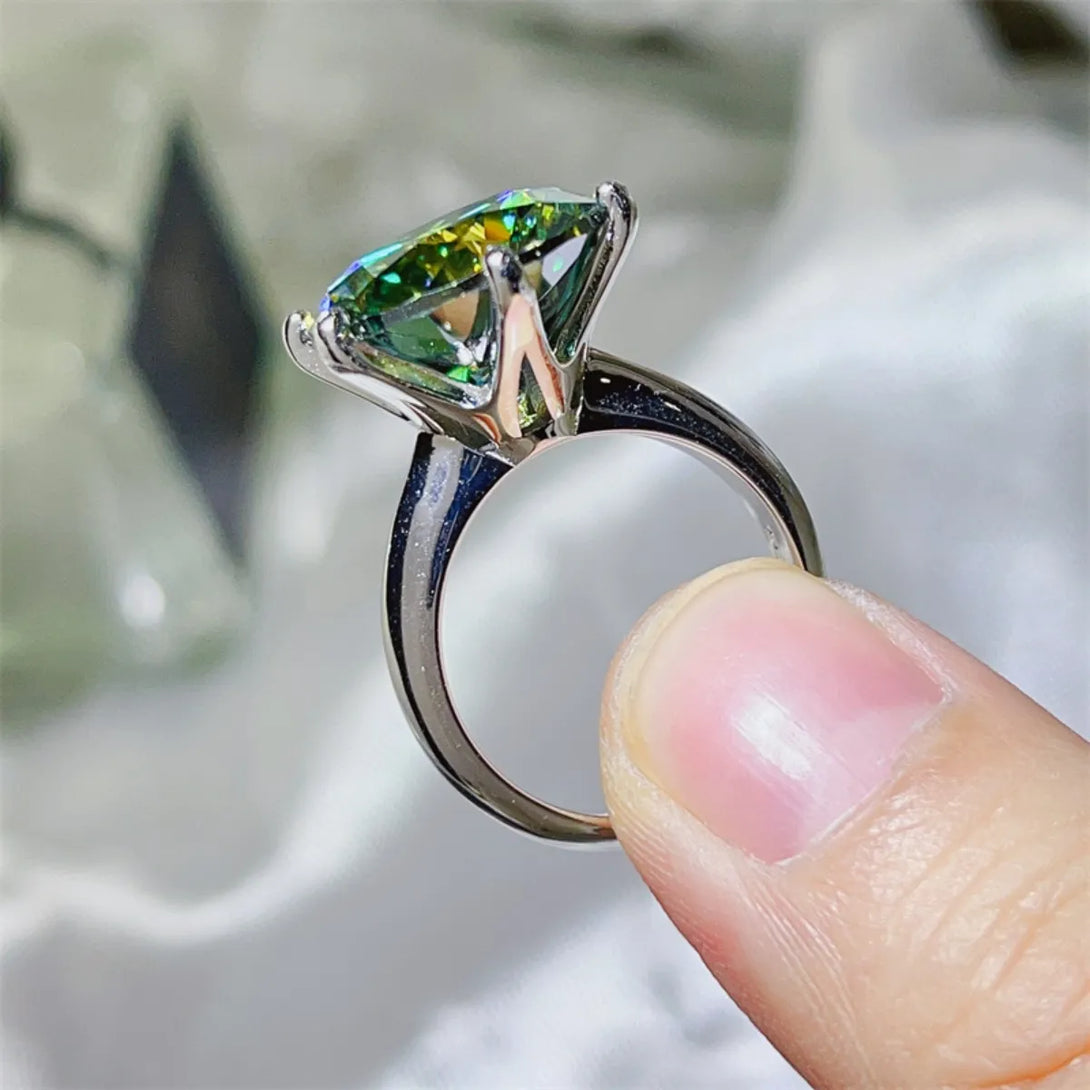 Lovcia Center Stone 10 Carat Moissanite 925 Sterling Silver Ring for Women - Green-5- - Buy latest trendy Rings for Women and Girls
