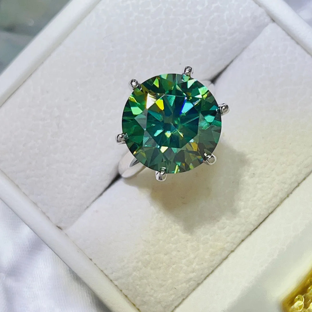 Lovcia Center Stone 10 Carat Moissanite 925 Sterling Silver Ring for Women - Green-5- - Buy latest trendy Rings for Women and Girls