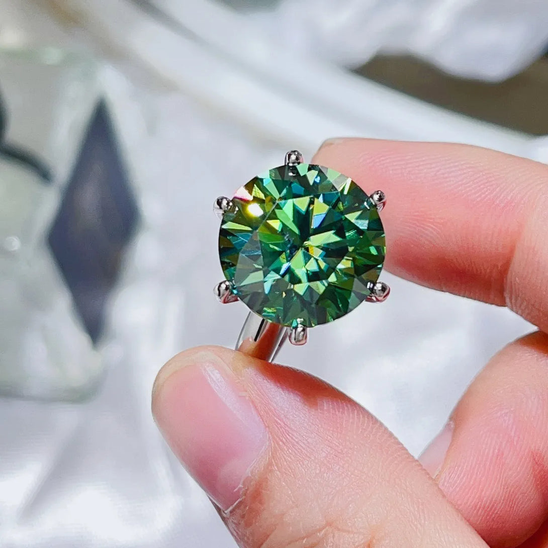 Lovcia Center Stone 10 Carat Moissanite 925 Sterling Silver Ring for Women - Green-5- - Buy latest trendy Rings for Women and Girls