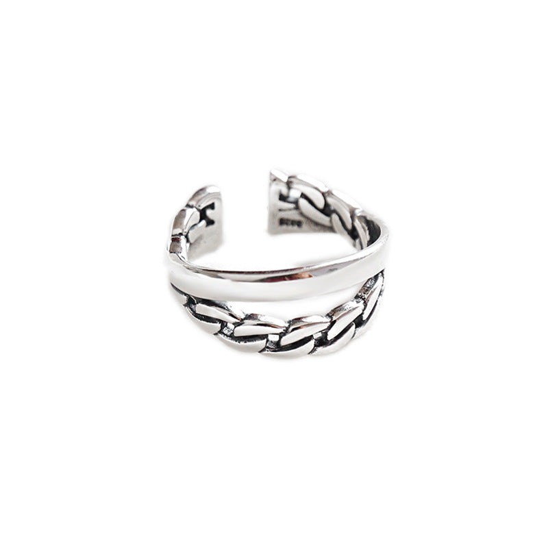 Lovcia Chain Double Layer Ring 925 Silver Adjustable-Rings-Vintage-Vintage