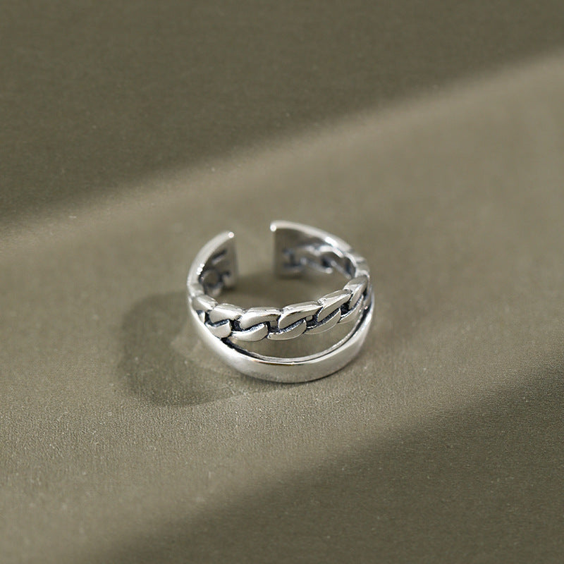 Lovcia Chain Double Layer Ring 925 Silver Adjustable-Rings-Vintage-Vintage