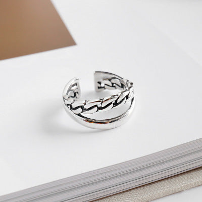 Lovcia Chain Double Layer Ring 925 Silver Adjustable-Rings-Vintage-Vintage