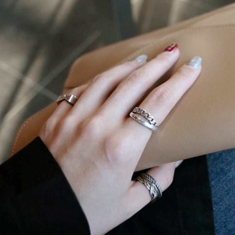 Lovcia Chain Double Layer Ring 925 Silver Adjustable-Rings-Vintage-Vintage