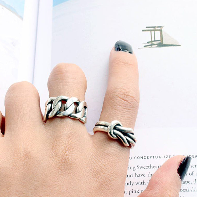 Lovcia Chain Link 925 Sterling Silver Adjustable Ring-Rings-