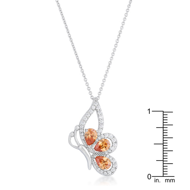 Lovcia Champagne CZ Butterfly Pendant Necklace with Rhodium Finish-Necklaces-