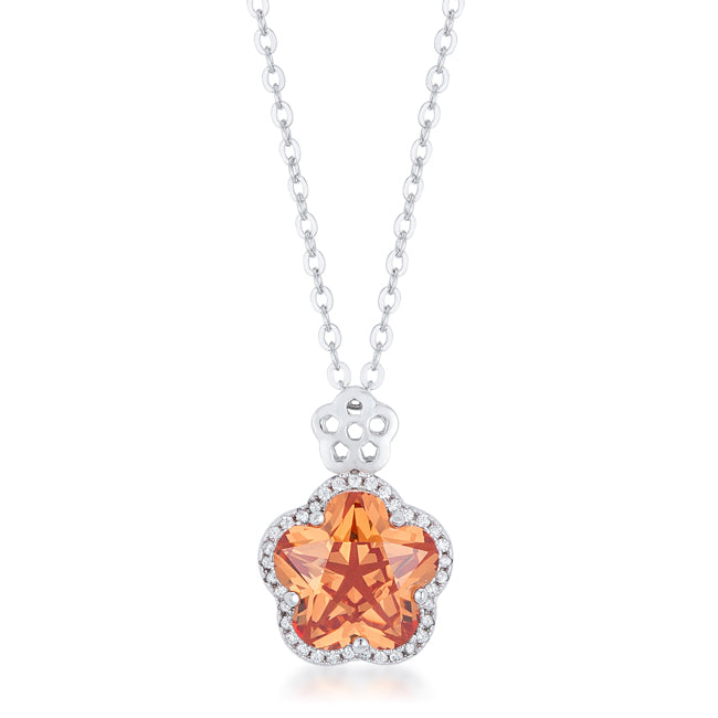 Lovcia Champagne Floral Cut CZ Pendant with Rhodium Plating-Pendants-