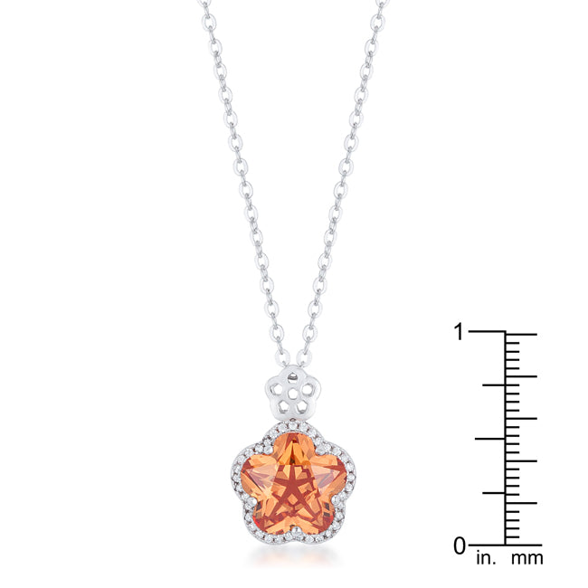 Lovcia Champagne Floral Cut CZ Pendant with Rhodium Plating-Pendants-
