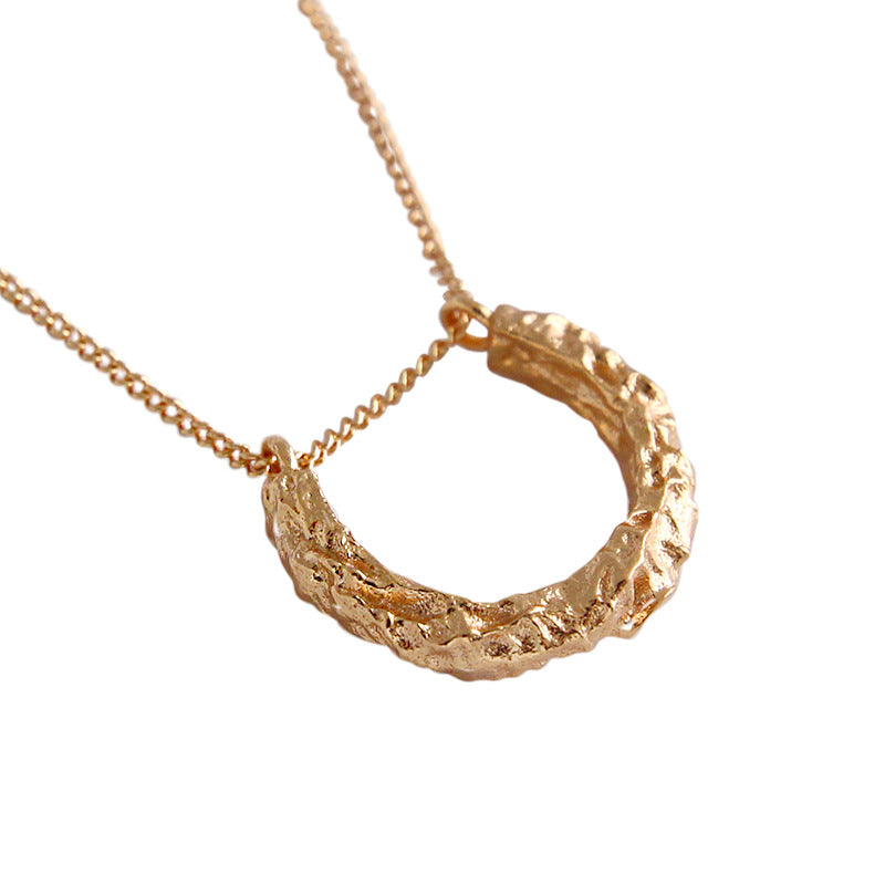Lovcia Champagne Gold 925 Necklace Semicircle Pendant-Necklaces-Champagne Gold-Champagne Gold