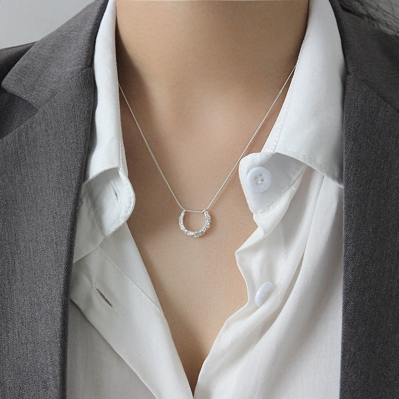 Lovcia Champagne Gold 925 Necklace Semicircle Pendant-Necklaces-Champagne Gold-Champagne Gold