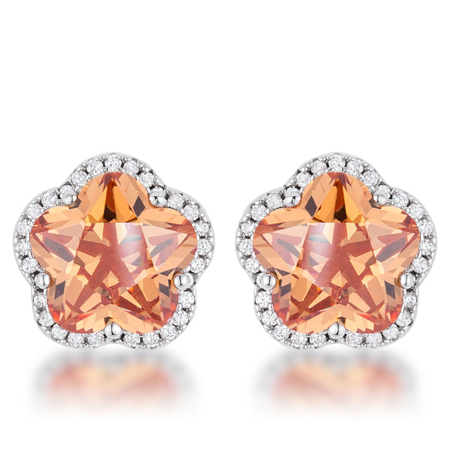Lovcia Champagne Sparkle Floral CZ Stud Earrings-Earrings-