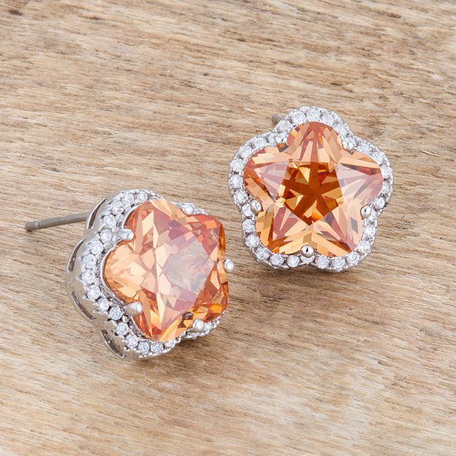 Lovcia Champagne Sparkle Floral CZ Stud Earrings-Earrings-
