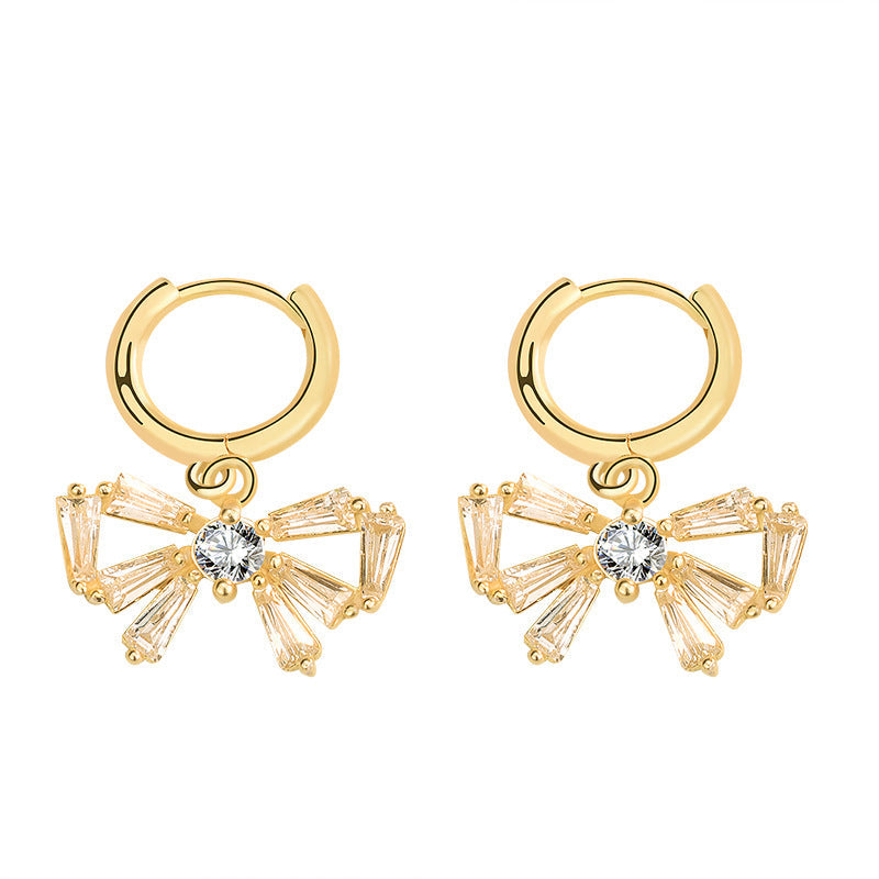 Lovcia Charming Bow-Knot 925 Sterling Silver Hoop Earrings for Women with Cubic Zirconia-Earrings-Yellow Gold-Yellow Gold