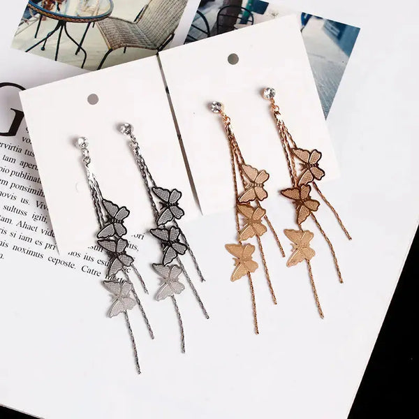 Lovcia Charming Butterfly Tassel Earrings: Korean Style Fashion Jewellery for Women and Girls-Earrings-Gold-Gold