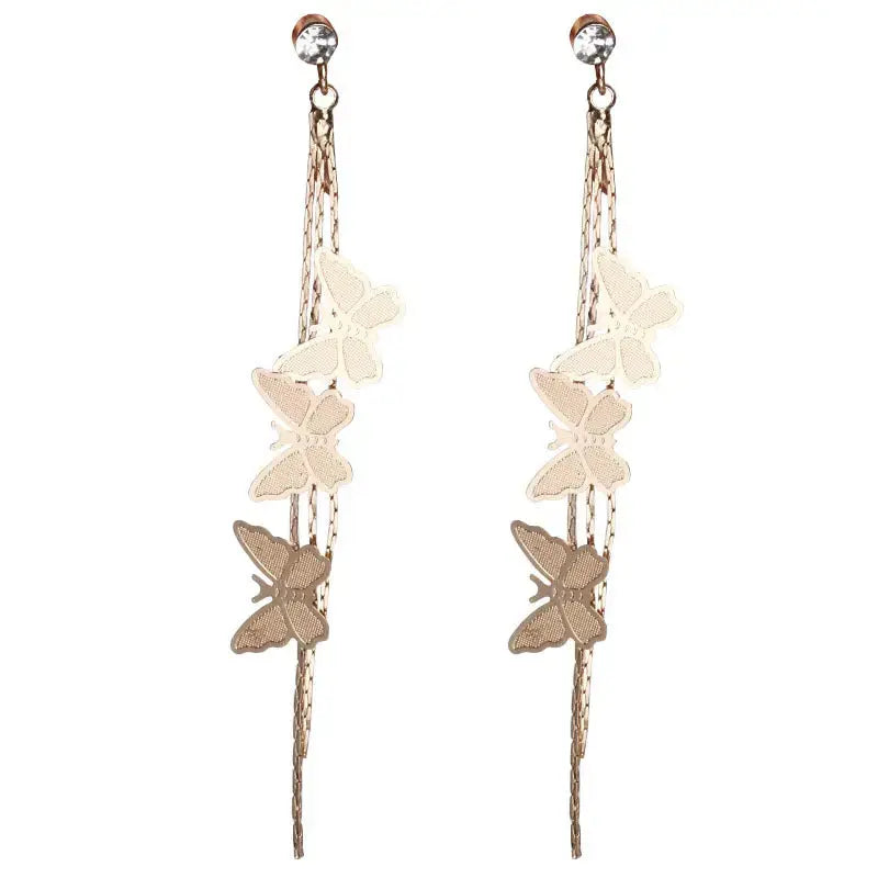 Lovcia Charming Butterfly Tassel Earrings: Korean Style Fashion Jewellery for Women and Girls-Earrings-Gold-Gold