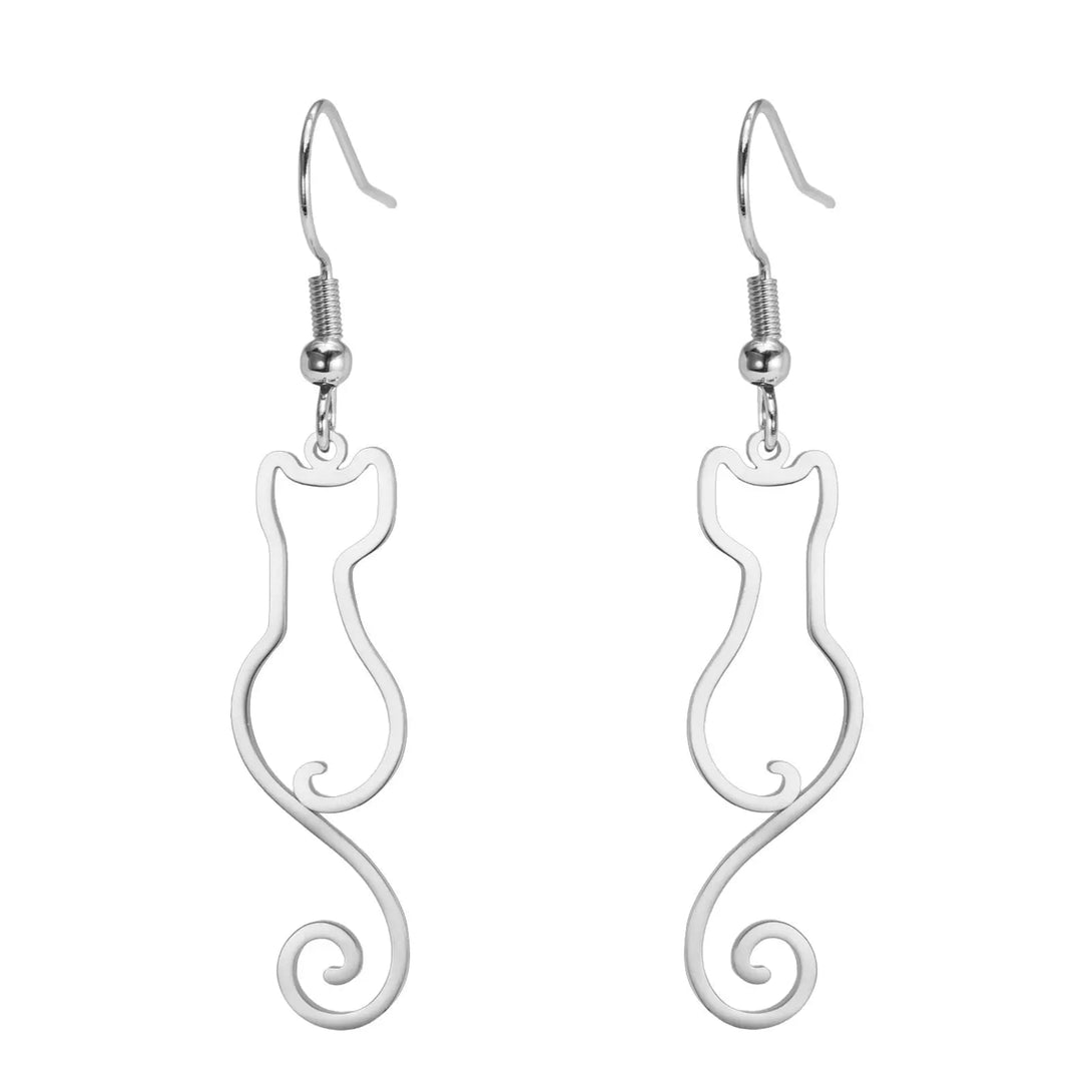 Lovcia Charming Cat Silhouette Stainless Steel Drop Earrings for Women-Earrings-Steel Hollow Kitten-Steel Hollow Kitten
