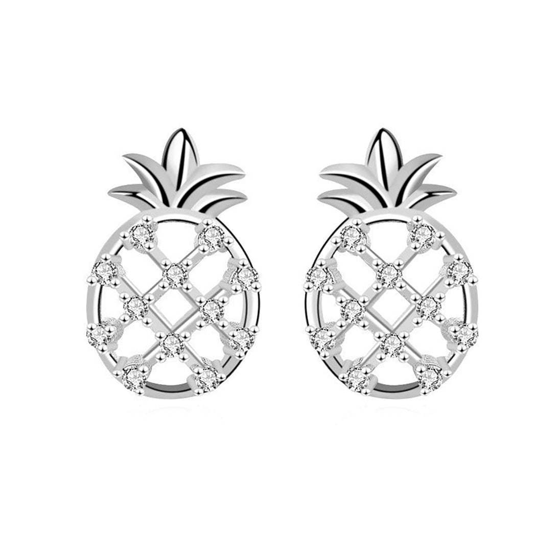 Lovcia Charming CZ Pineapple Design 925 Sterling Silver Stud Earrings for Women-Earrings-Silver-Silver