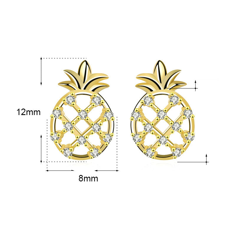 Lovcia Charming CZ Pineapple Design 925 Sterling Silver Stud Earrings for Women-Earrings-Yellow Gold-Yellow Gold