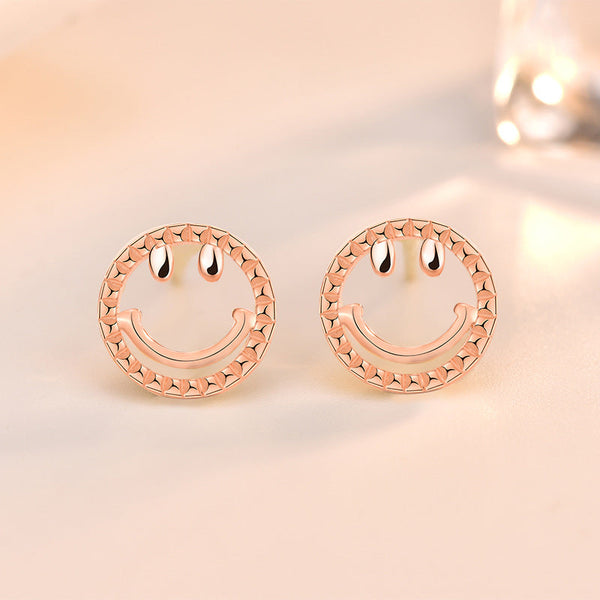 Lovcia Charming Mini Smile Face Rose Gold 925 Sterling Silver Stud Earrings for Women-Earrings-Rose Gold-Rose Gold