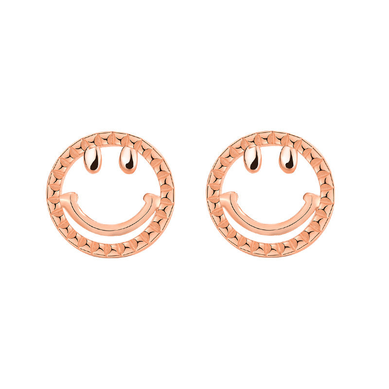 Lovcia Charming Mini Smile Face Rose Gold 925 Sterling Silver Stud Earrings for Women-Earrings-Rose Gold-Rose Gold