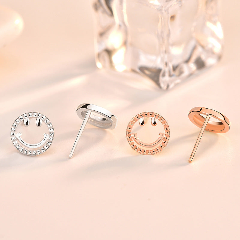 Lovcia Charming Mini Smile Face Rose Gold 925 Sterling Silver Stud Earrings for Women-Earrings-Rose Gold-Rose Gold