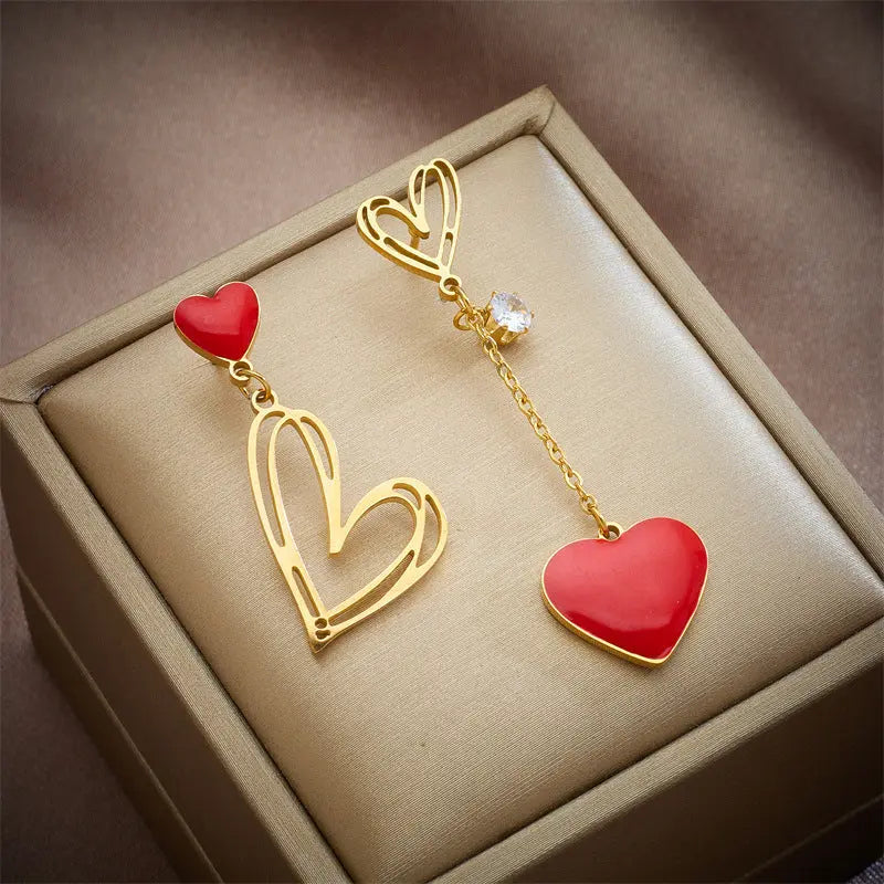 Lovcia Chic Asymmetric Hollow Heart Titanium Steel Dangle Earrings for Women-Earrings-Gold-Gold