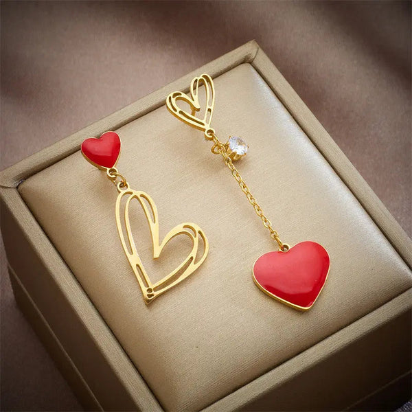 Lovcia Chic Asymmetric Hollow Heart Titanium Steel Dangle Earrings for Women-Earrings-Gold-Gold