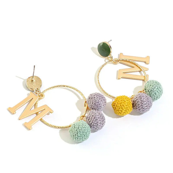 Lovcia Chic Autumn and Winter Gold-Plated Hair Ball Earrings for Women-Earrings-Green letters-Green letters